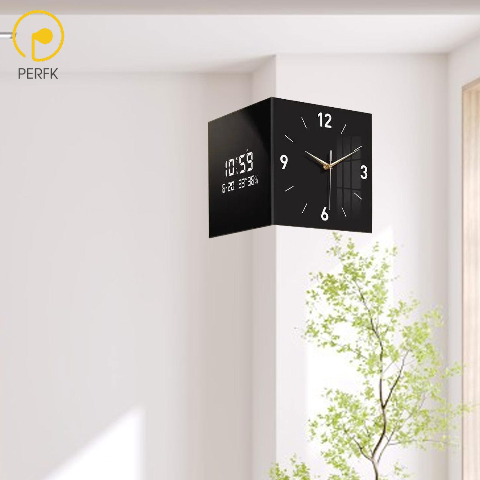Perfk Double Sided Wall Clock Corner Clock Temperature Display ราคา 2,562 บาท*ส่งฟรี