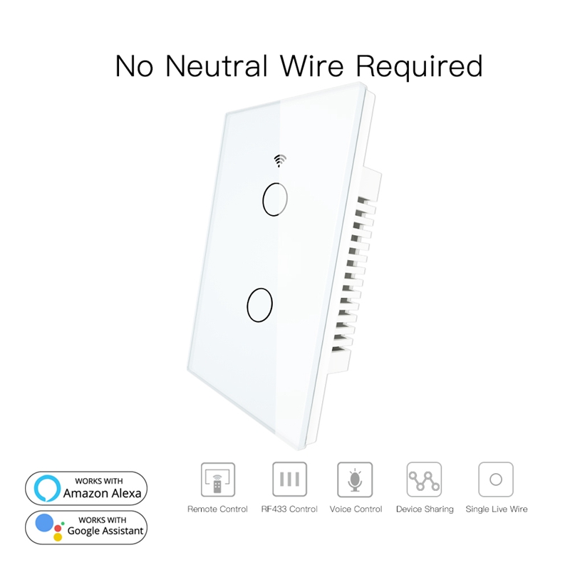 RF433 WiFi Smart Wall Press Switch No Neutral Wire Needed Smart Single