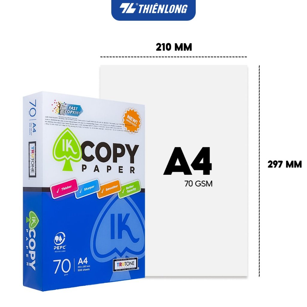 Giấy in 70 gsm 500 tờ A3 A4 A5 - Giấy photo IK Copy cao cấp đều màu không gợn sóng độ dày cao chữ in không nhòe