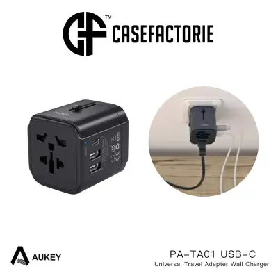 Aukey PA-TA01 USB-C Universal Travel Adapter Wall Charger, 100-240V AC Power Socket with 1 USB-C port and 2 USB-A Ports