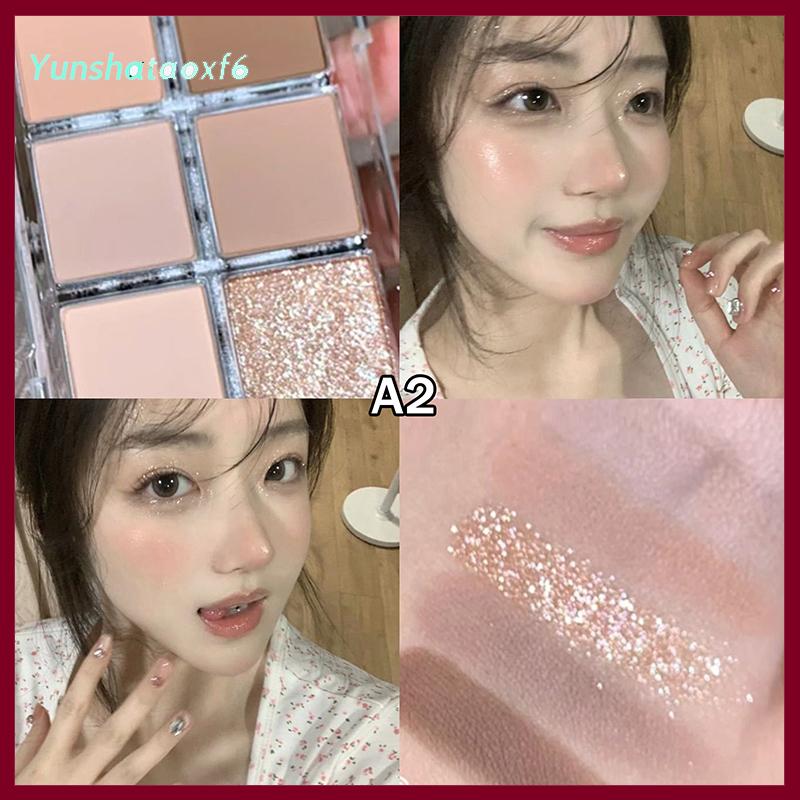 yunshataoxf 6 màu sắc Matte Eyeshadow Palette ánh sáng lung linh long lanh đất màu thấp bão hòa bóng mắt sắc tố lâu dài mỹ phẩm - 5