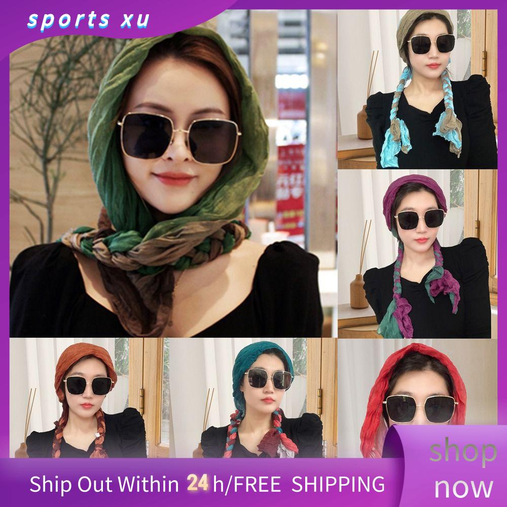 SPORTS XU Vải lanh Cotton Khăn Quàng chống nắng Khăn choàng chống nắng Phong cách dân tộc Khăn choàng đi biển Khăn xếp chống nắng Mũ baotou Phụ nữ