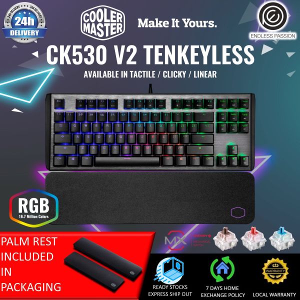 Cooler Master CK530 V2 Tenkeyless Gaming Mechanical Keyboard with Wrist Rest, RGB Backlighting, On-The-Fly Controls, and Aluminum Top Plate Singapore