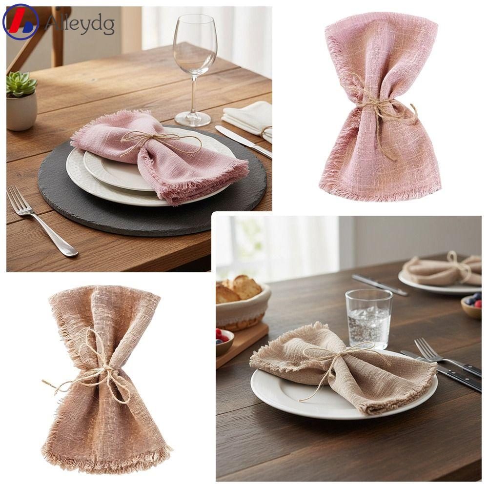 ALLEYDG 6pcs Màu xanh lá cây thông thường Khăn ăn có tua rua Phong cách cổ điển Có thể tái sử dụng Khăn ăn viền tua rua Khăn lau trà 42x42cm Khăn giấy gạc Bàn tiệc cưới
