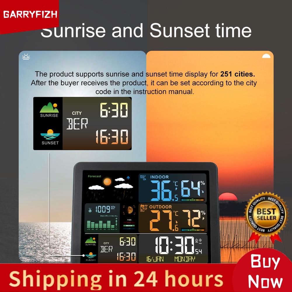 FJ3566M Smart Weather Station with Clock Indoor and Outdoor Temperature & Humidity Meter Multifunctional Large Color Screen Weather Clock Temperature & Humidity Gauge with 1 Sensor(Support up to 3 Sen ราคา 1,470 บาท*ส่งฟรี