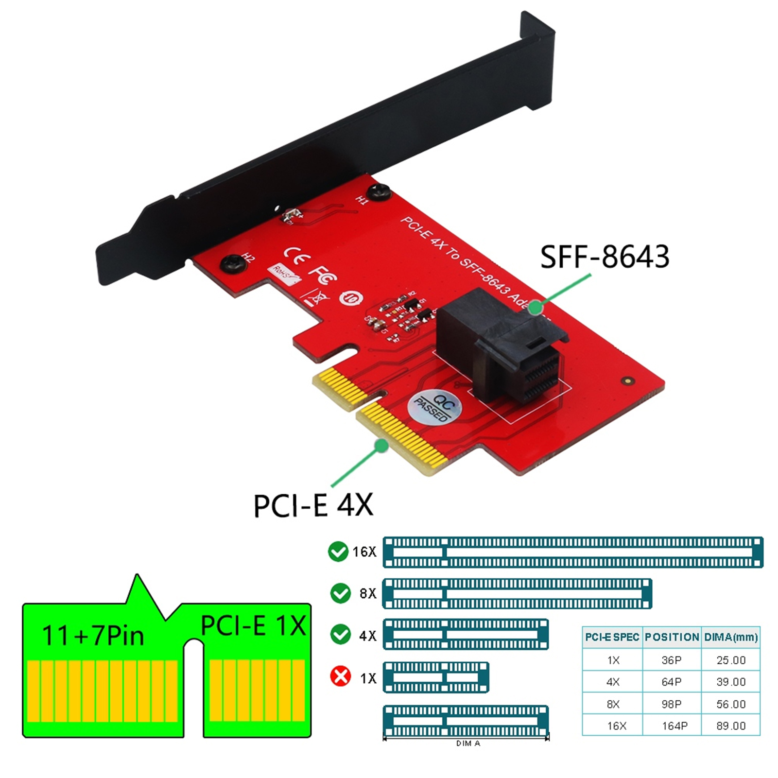 Sff‑ 8643 để pci‑e 4X chuyển đổi Mini hiệu suất tốt thẻ chuyển đổi ổn định cho máy tính để bàn