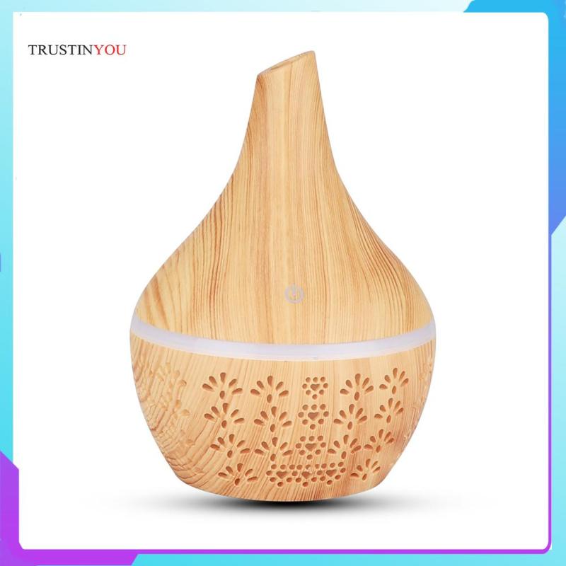 Hollow Wood Grain Electric USB Ultrasonic Humidifier with Night Light 300ml Aroma Oil Diffuser Singapore