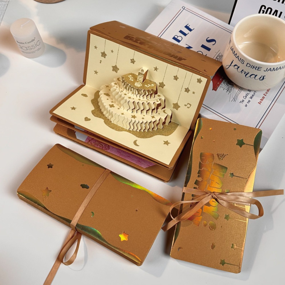 MADEWITH 3D Pop-Up Birthday Red Envelope Greeting Card Foldable Gold Musical Light Greeting Card Creative 6 Card Slots Years Money Red Envelope Surprise Gift