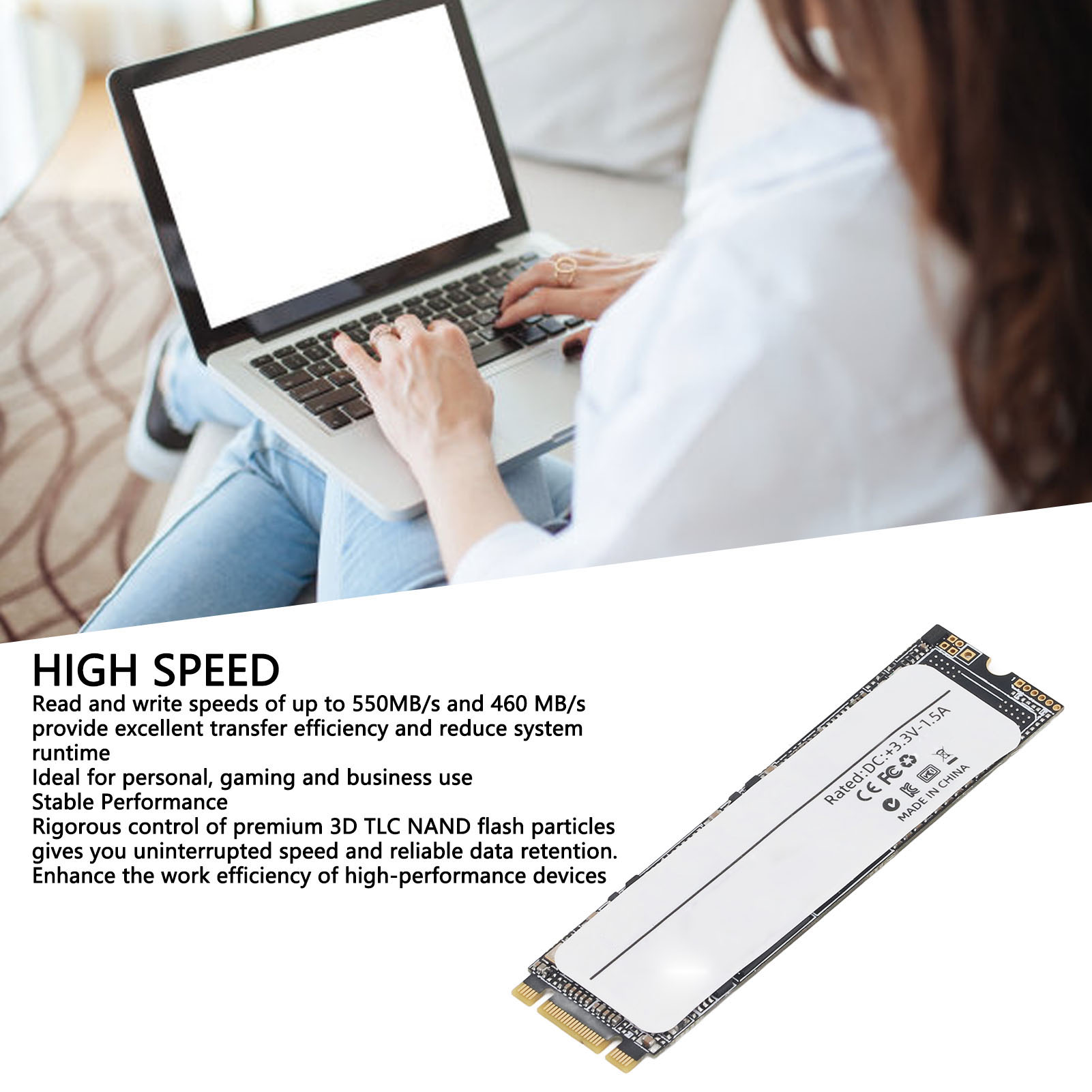 Garosa NGFF SATA3.0 SSD Ổ Cứng Thể Rắn Bên Trong Di Động M.2 NGFF 2280 SSD Ổn Định Tốc Độ 550Mbps Đọc 3D TLC NAND Đa Năng Cho Máy Tính Giá 2,787,000 Đồng*Miễn phí vận chuyển