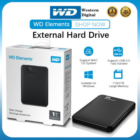 WD Portable External Hard Drive, 1TB/2TB, USB 3.0, PC