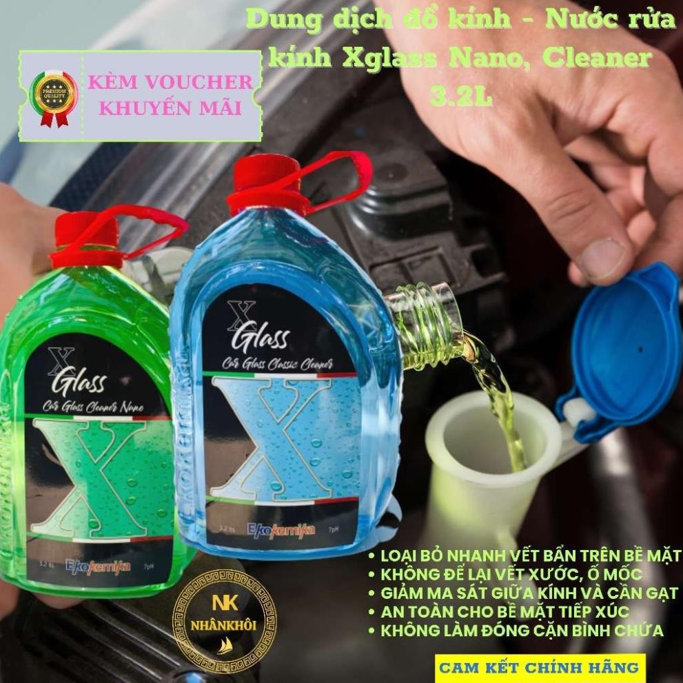 Nước rửa kính Dung dịch đổ kính Ô tô chính hãng Ekokemika Xglass Nano Cleaner can 3.2 lít