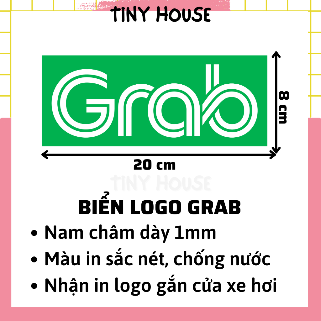 Biển logo grab nam châm - nam châm dày 1mm chất lượng - kích thước 20x8cm - biển nam châm - logo grab