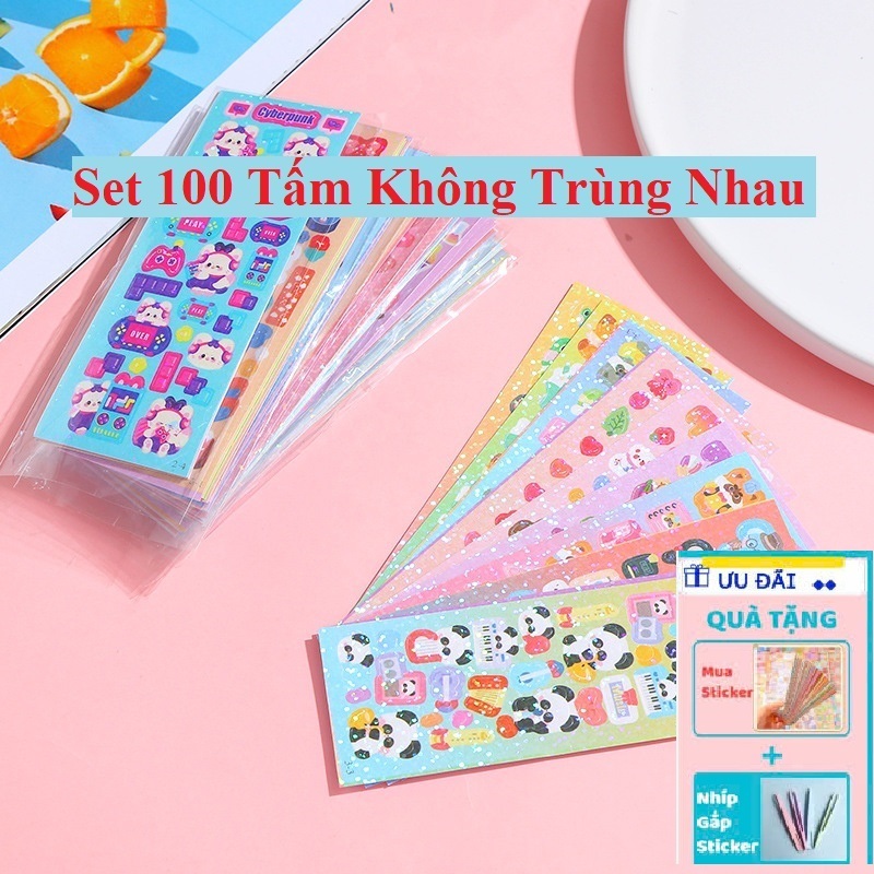 Set 100 / 200 Miếng Hoạt Hình Dán Dễ Thương Sáng Bóng Dán DIY Trang Trí Văn Phòng Phẩm..