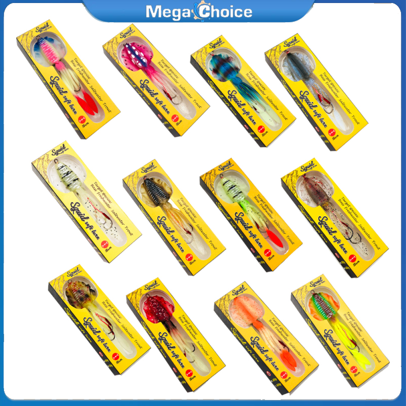 MegaChoice【Fast Delivery】Squid Fishing Lures Simulation Luminous UV Bionic With Hook Skirt Tail Soft Fishing Lures Swimbait Lingcod Rockfish Artificial Bait Quid Jigs 60g For Saltwater Ocean Fishing ราคา 148 บาท*ส่งฟรี