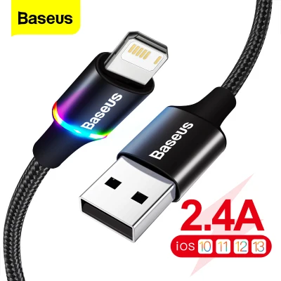 Baseus LED Lightning USB Cable Fast Data Charging Cable For iPhone 13 Pro Max 12 11 Pro Max Xr X 8 7 6 6S 5 5S Se iPad apple phone