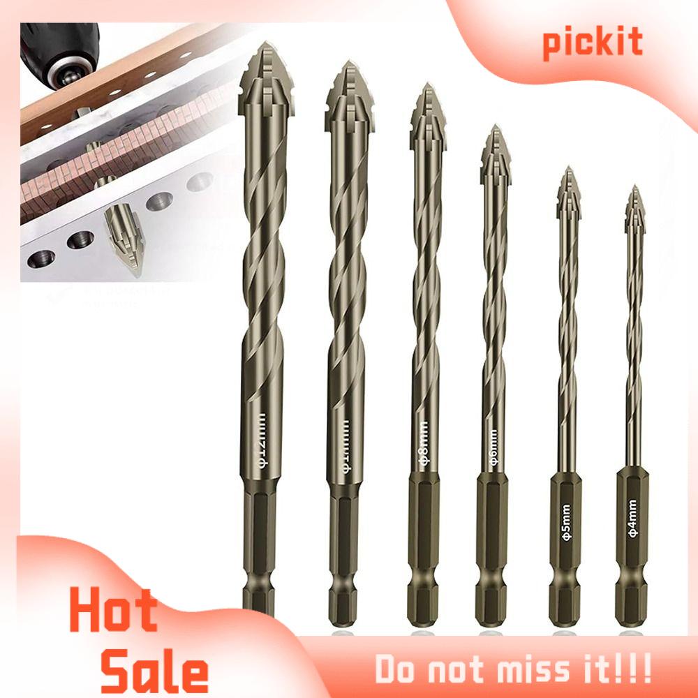 PICKIT Răng cưa Mũi khoan lệch tâm Bốn cạnh Đầu xiên Bộ mũi khoan chuôi lục giác Đa chức năng Độ cứng cao Mũi khoan gạch Cho 4/6 cái Dụng cụ khoan