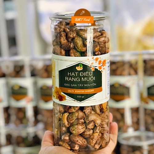 500g hạt điều rang muối nguyên lụa, hạt điều nguyên hạt còn vỏ lụa có giấy phép vsantp