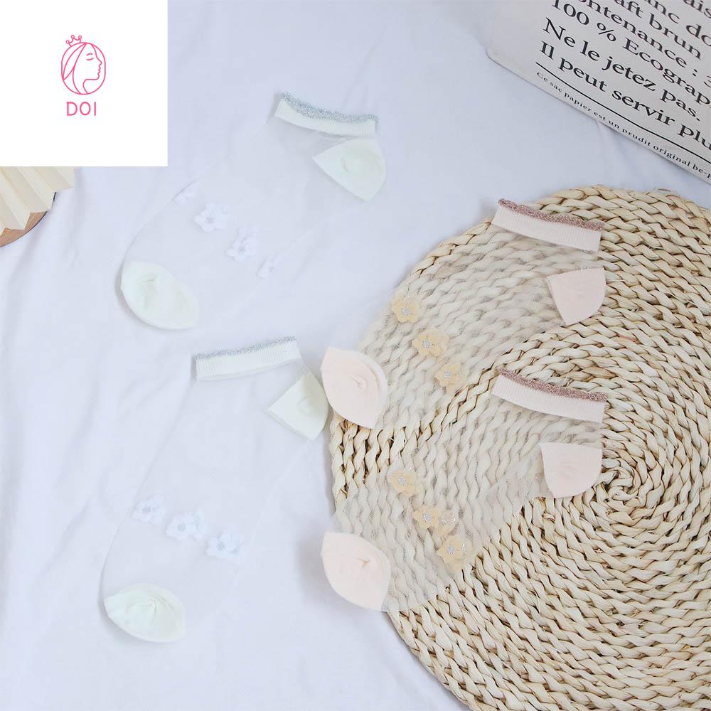 DOI4RE Thoải mái Các cô gái Mùa hè Trong suốt Ren Daisy Socks Tất nữ Hàng dệt kim Vớ thuyền