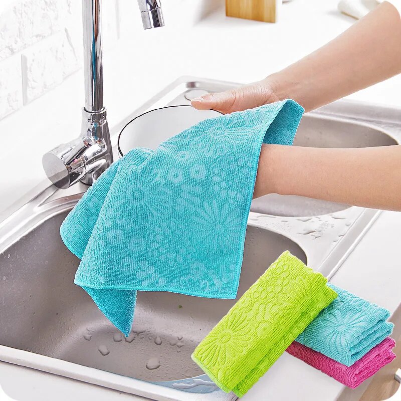 MELTSETM 8PCS Microfiber Towel Absorbent Kitchen Cleaning Cloths Non-stick  Oil Dish Towel Rags Napkins Household