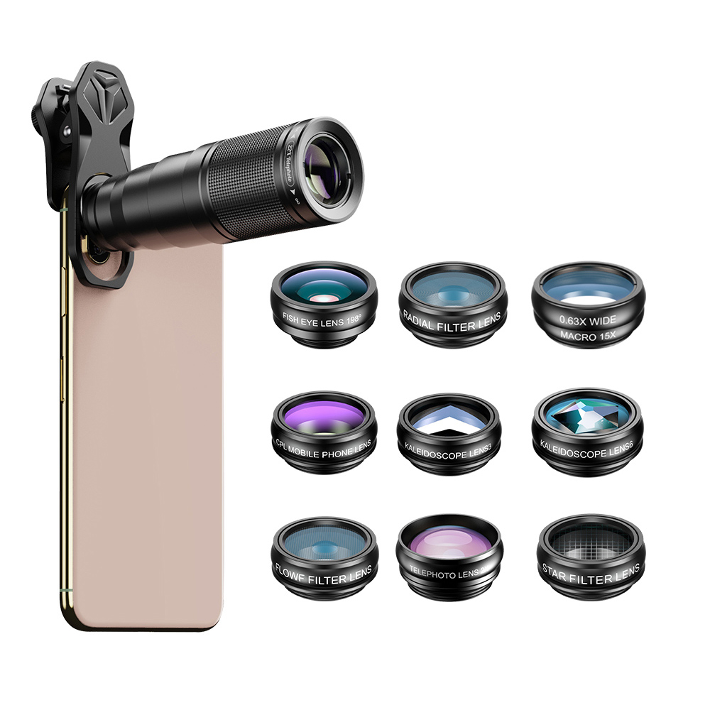 Ống kính 22x 198 ° kit với ống kính 22x ống kính 0.63x ống kính ống kính mắt cá rộng 0.63x ống kính máy ảnh ống kính 10 trong 1 ống kính khác nhau thấu kính lọc bộ ống kính ống kính mắt cá 198 ° với hộp kẹp vạn năng ống kính 15x ro với ống kính 22x