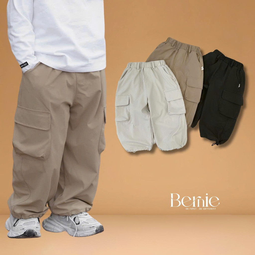 Quần dài quần gió mềm phối túi hộp gấu quần dây rút unisex bé trai bé gái 9 tới 25kg BERNIE T0825Q03