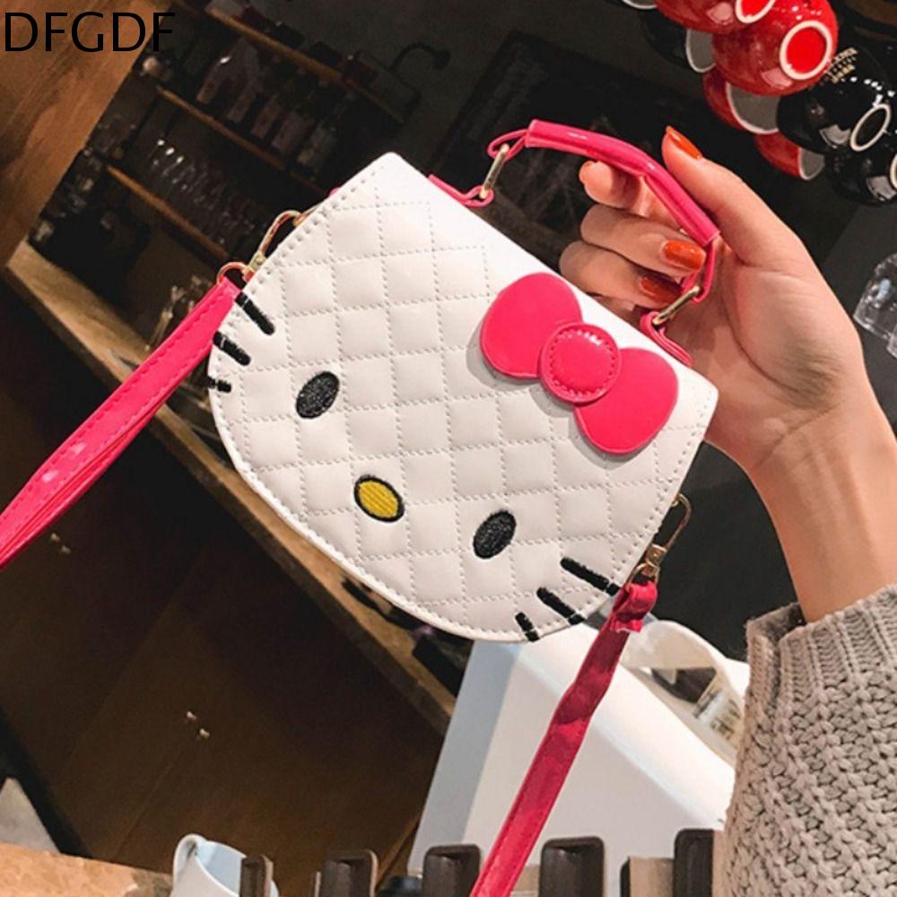 DFGDF Vải bố HelloKitty Túi đeo chéo Da PU Lưới Túi xách phong cách Y2K Thanh lịch Sức chứa lớn Túi đeo vai bằng da PU Nữ/Nữ