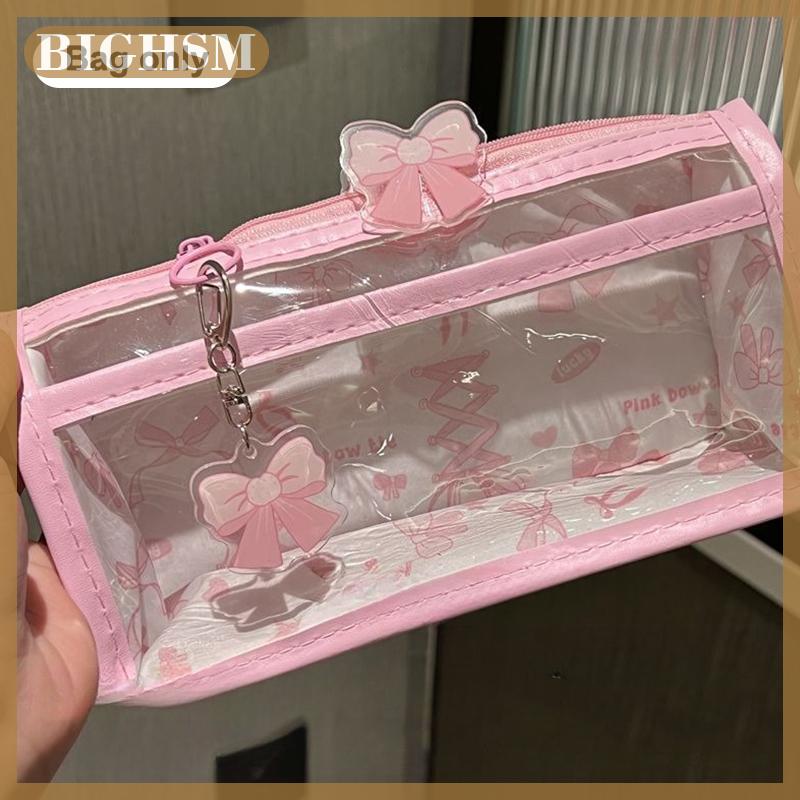 BIGHSM กระเป๋าใส่ดินสอโปร่งแสงลายการ์ตูนกระเป๋าใส่เครื่องเขียนหลายชั้นแนวตั้งขนาดใหญ่จุได้เยอะกระเป๋าใส่ไปโรงเรียนกระเป๋าเครื่องสำอาง