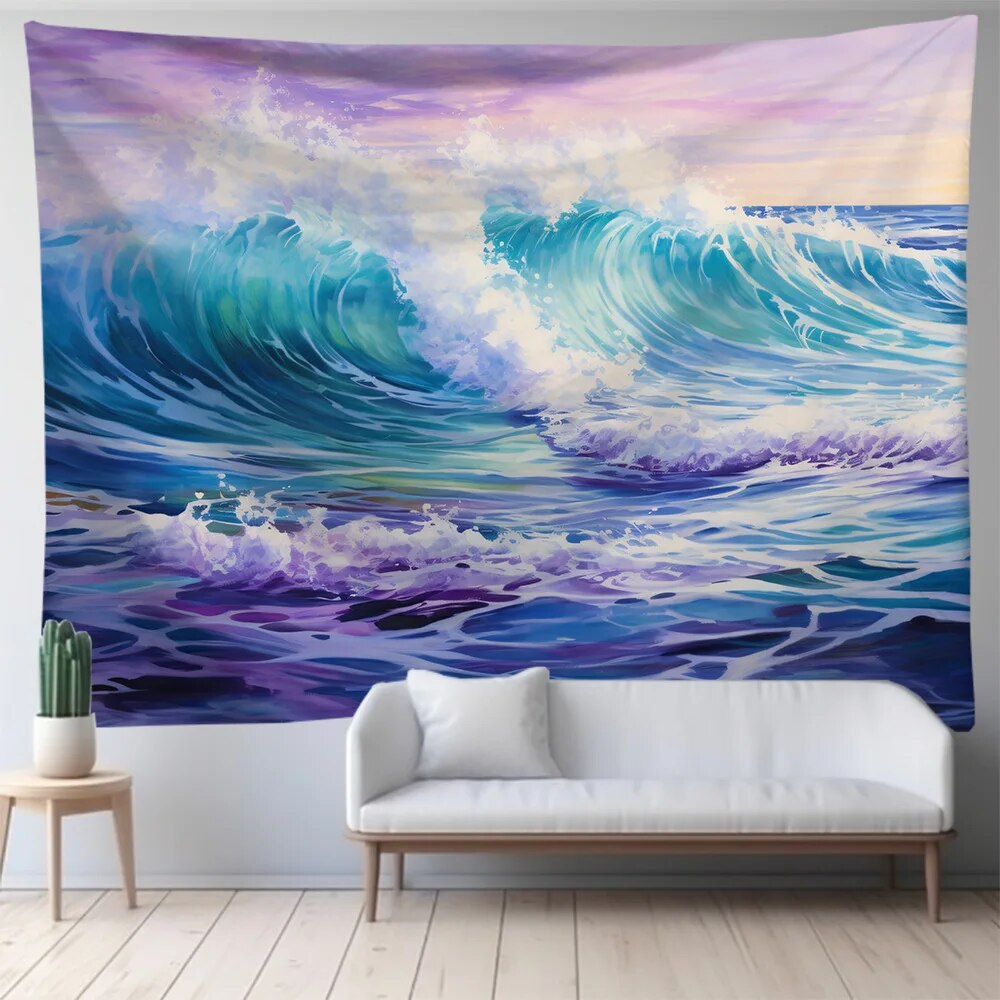 Phòng ngủ Ukiyoe sóng biển loạt tấm thảm Phòng ngủ phòng khách vải nền phong cách Ins nhà treo vải trang trí