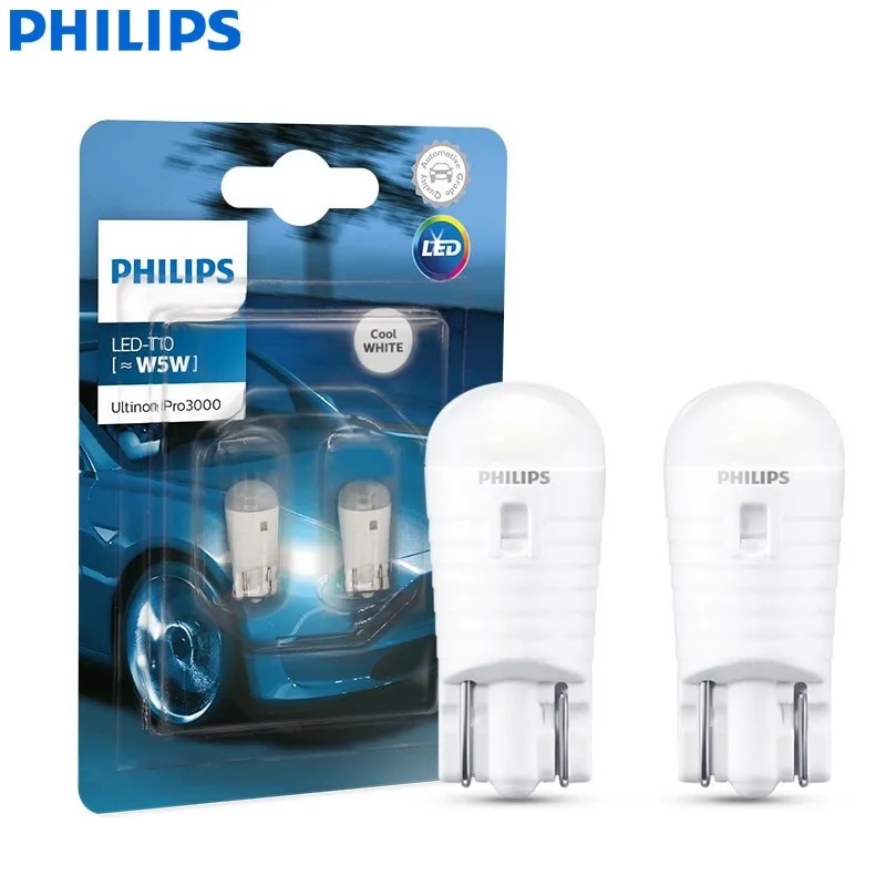 Đèn Led Philips T10 W5W Ultinon pro3000 6000K Trắng đèn báo rẽ đèn nội thất xe hơi biển Số bóng đèn 