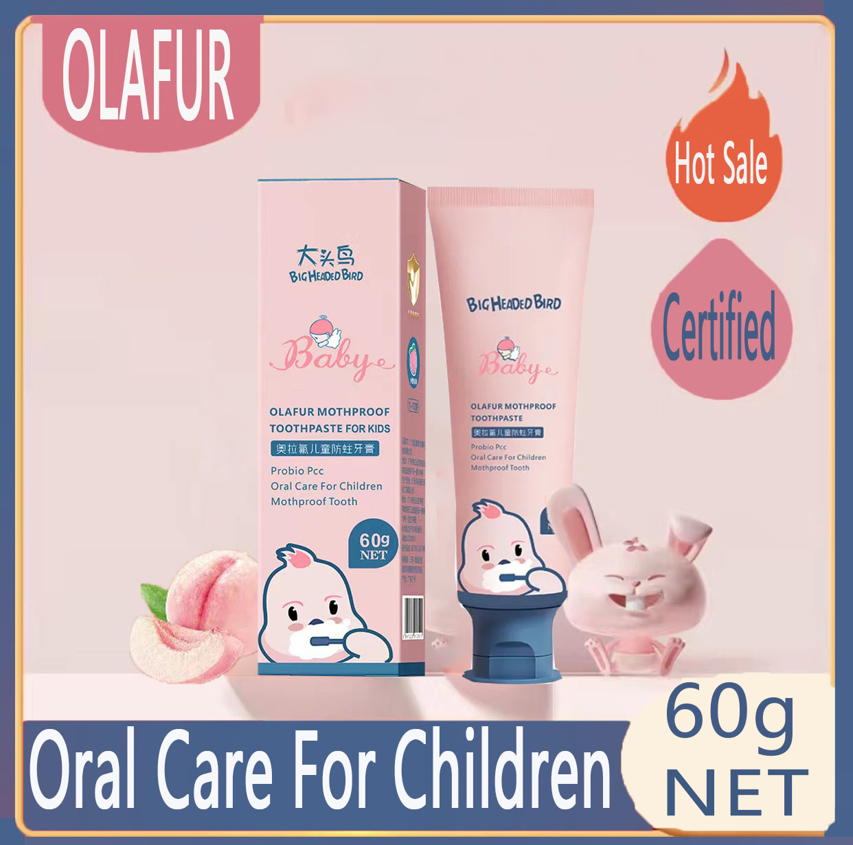 OLAFUR Kem đánh răng trẻ em , kem đánh răng nuốt được cho bé từ 6 tuổi đến 12 tuổi, tuýp 60g