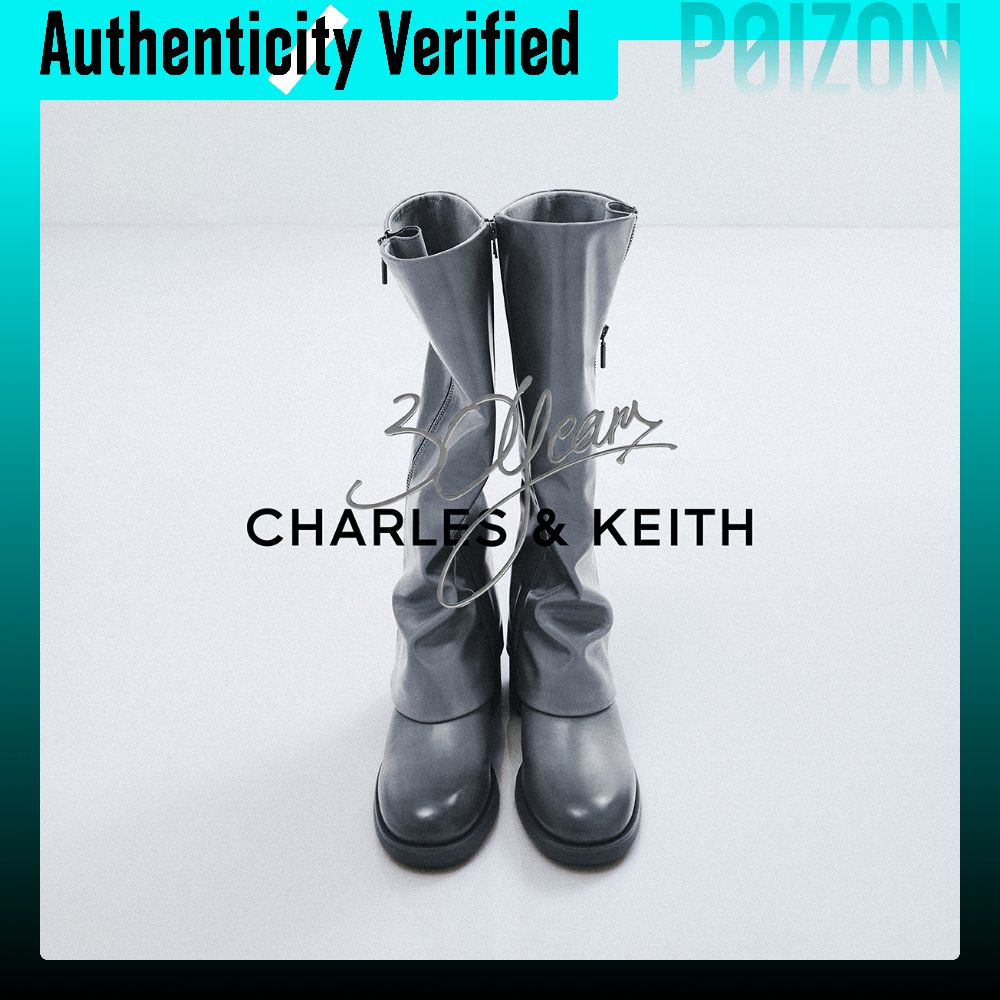 รองเท้าบูทผู้หญิง รองเท้าลุยหิมะ Charles & Keith CHARLES&KEITH รองเท้าบู๊ทสูงระดับเข่าผู้หญิง สีเทาอ่อน CK1-90580191-1