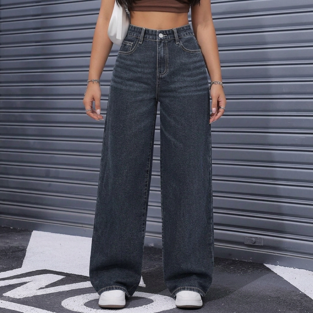 ZARA Denim jeans Wide Leg  Baggy Style Straight Pants For Women