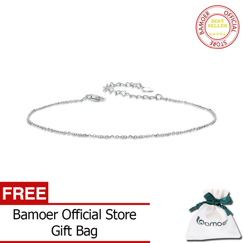 Bamoer 925 Sterling Bạc rắn lấp lánh O chuỗi mắt cá chân vòng chân Vòng đeo tay cho tối giản cho nữ đồ trang sức mùa hè sct027