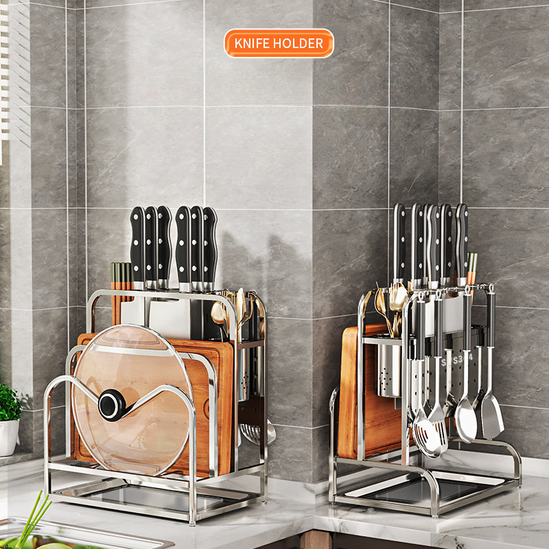 Sxh304 Giá giữ bằng thép không gỉ bếp giá lưu trữ nồi bao gồm giá đa chức năng giá lưu trữ Bảng cắt gác đũa tích hợp