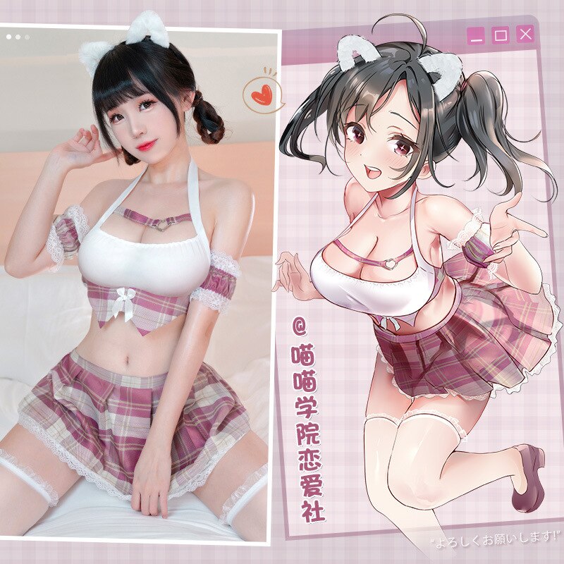 Kawaii Anime Student Top Panties College Style Sexy Lingerie See Through Cosplay Costumes Cute Schoolgirl Temptation Plaid Skirt