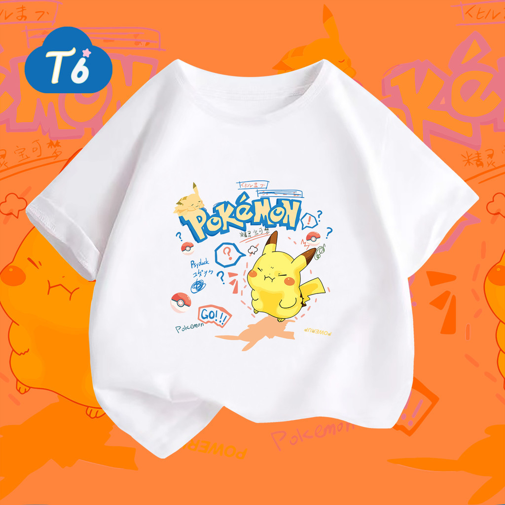 T6🚀พร้อมส่ง🚀short sleevest t shirt cotton Pokémon Pikachu😮100% Cotton 6สี 100-152 เนื้อผ้านิ่ม ราคา 149 บาท*ส่งฟรี