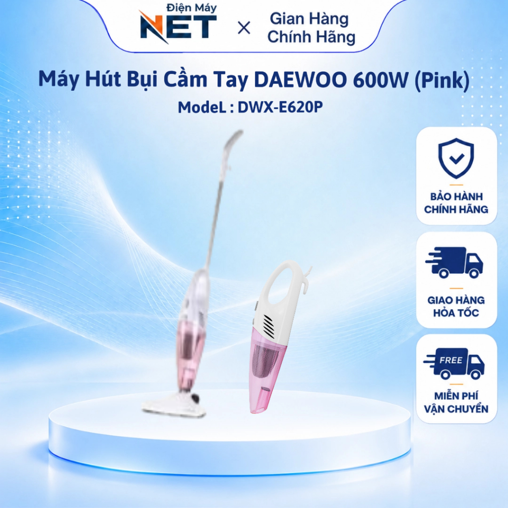 Máy Hút Bụi Cầm Tay 2 Trong 1 DAEWOO DWX-E620P - Công Suất 600W - Lọc HEPA - Thiết Kế Nhỏ Gọn