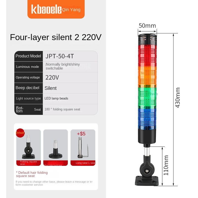 [LTA-505] 4 TẦNG IM LẶNG NHẤP NHÁY 220V Đèn Cảnh Báo LED Đa Tầng Kbaoele | 1-5 Tầng | 12V/24V/220V Có/Không Âm Thanh | Máy CNC & Tự Động Hóa