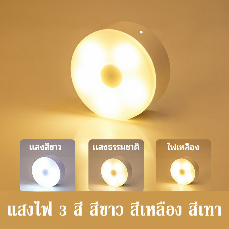 YTL โคมไฟหัวเตียง ยึดผนังด้วยแม่เหล็ก ไฟกลางคืนเซ็นเซอร์ LED light ชาร์จ USB แบบพกพา 3 สีปรับได้