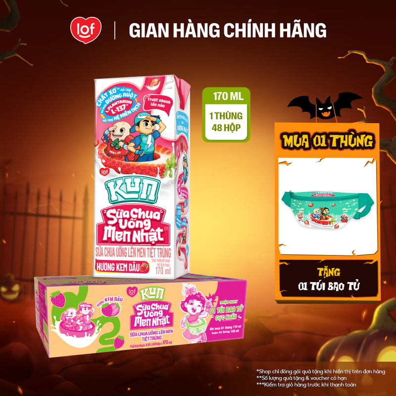 Sữa chua uống KUN vị kem dâu thùng 48 hộp x 170ml