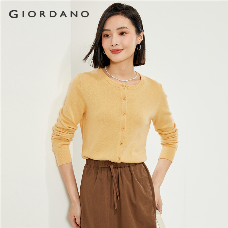 Áo khoác len nữ cài khuy cổ tròn chất 100% cotton thoải mái mềm mịn mùa đông Giordano Free Shipping 
