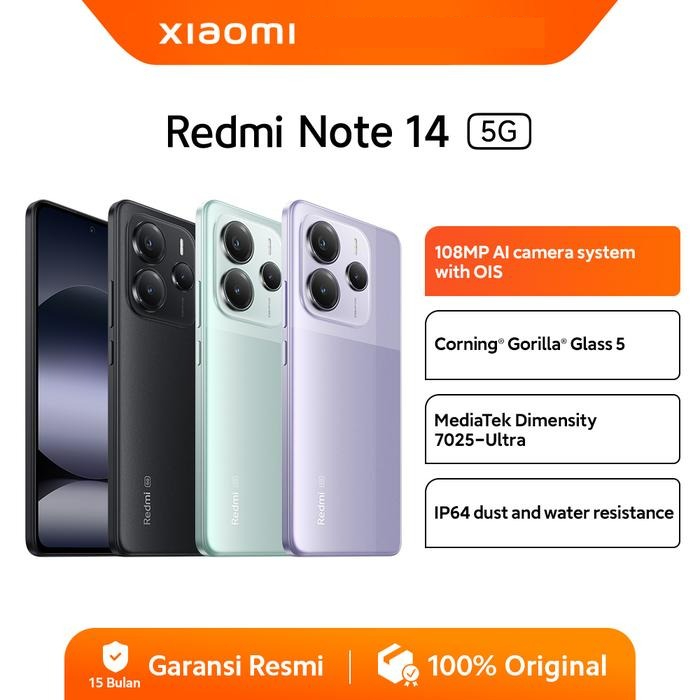 Xiaomi Redmi Note 14 5G | 108MP AI OIS Camera | MediaTek 7025-Ultra | IP64 Dust/Water-Resist Giá 3,300,000 Đồng*Miễn phí vận chuyển