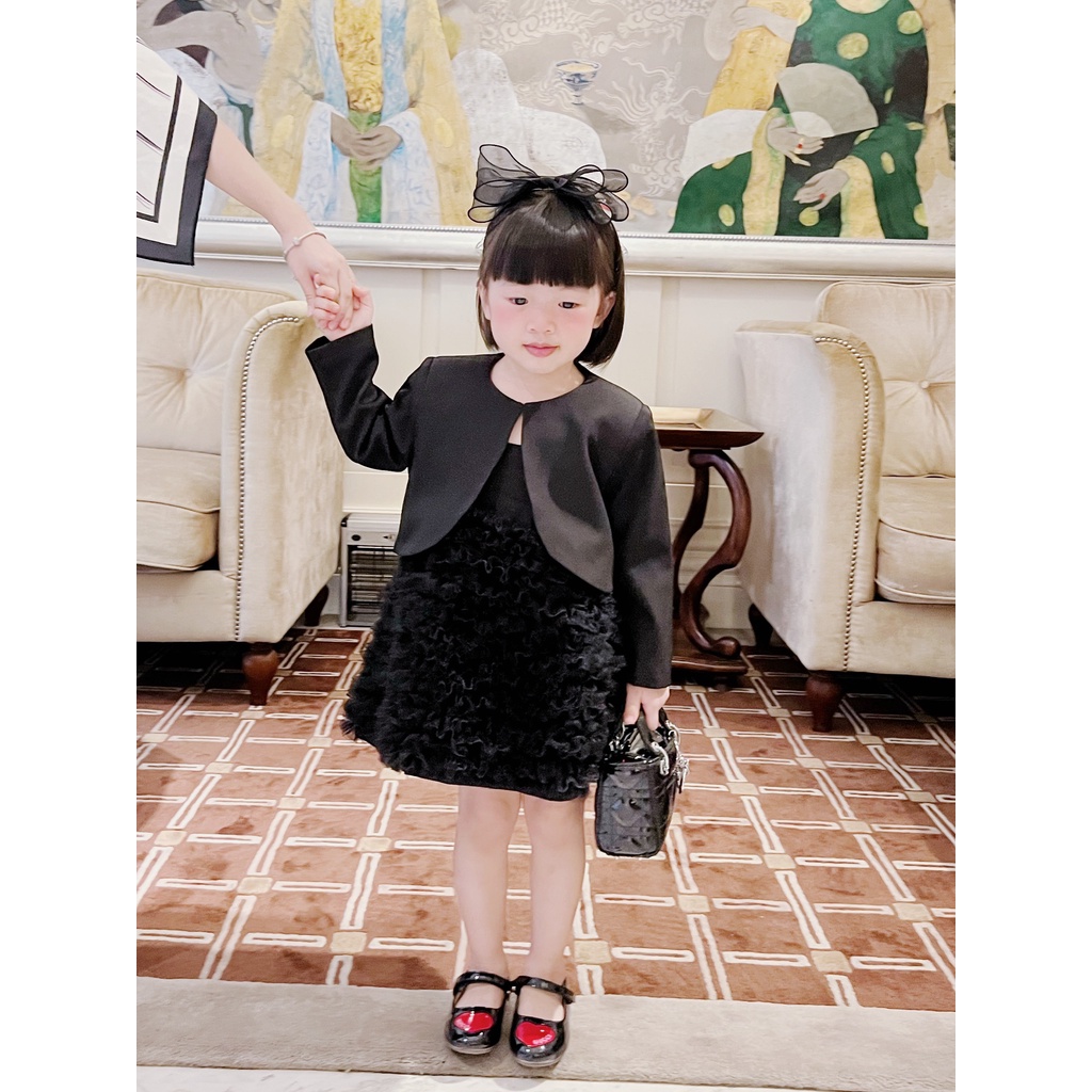 Set tiểu thư áo choàng + váy 2 dây ren đen HEHEHIHI cho bé gái - V21
