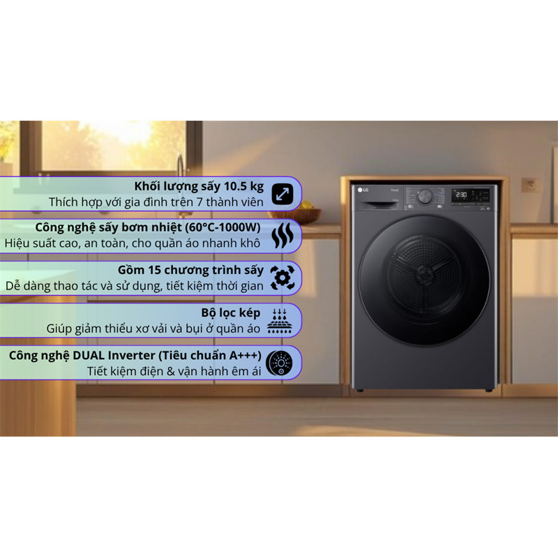 Máy sấy bơm nhiệt LG 10.5 kg DVHP50M 2024 - HÀN QUỐC (LIKE NEW - BẢO HÀNH CHÍNH HÃNG)