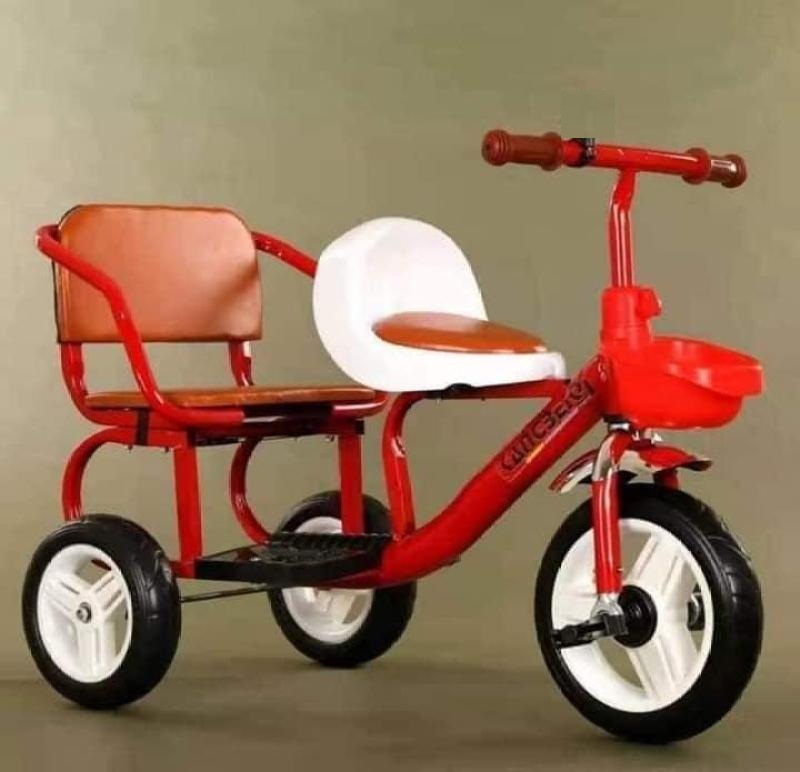 Xe đạp xích lô cao cấp cỡ đại 2 ghế da cho bé - xe đạp 3 bánh trẻ em