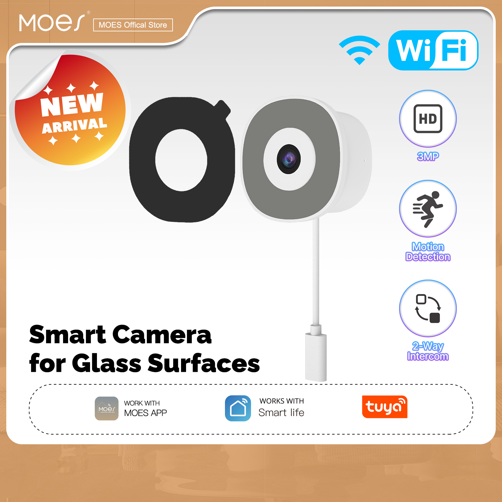 MOES Tuya WiFi Smart Window Camera 3MP Glass Surface Mounting Full Color Night Vision Home Security Surveillance Camera ราคา 979 บาท*ส่งฟรี