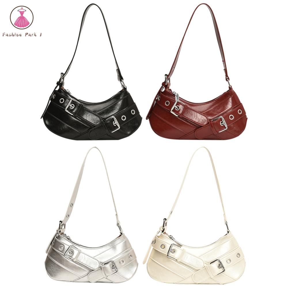 {NEW}Women PU Leather Punk Handbag Zipped Clutch Purse Adjustable Strap Underarm Bag Armpit Bag for Vacation Travel Commuting