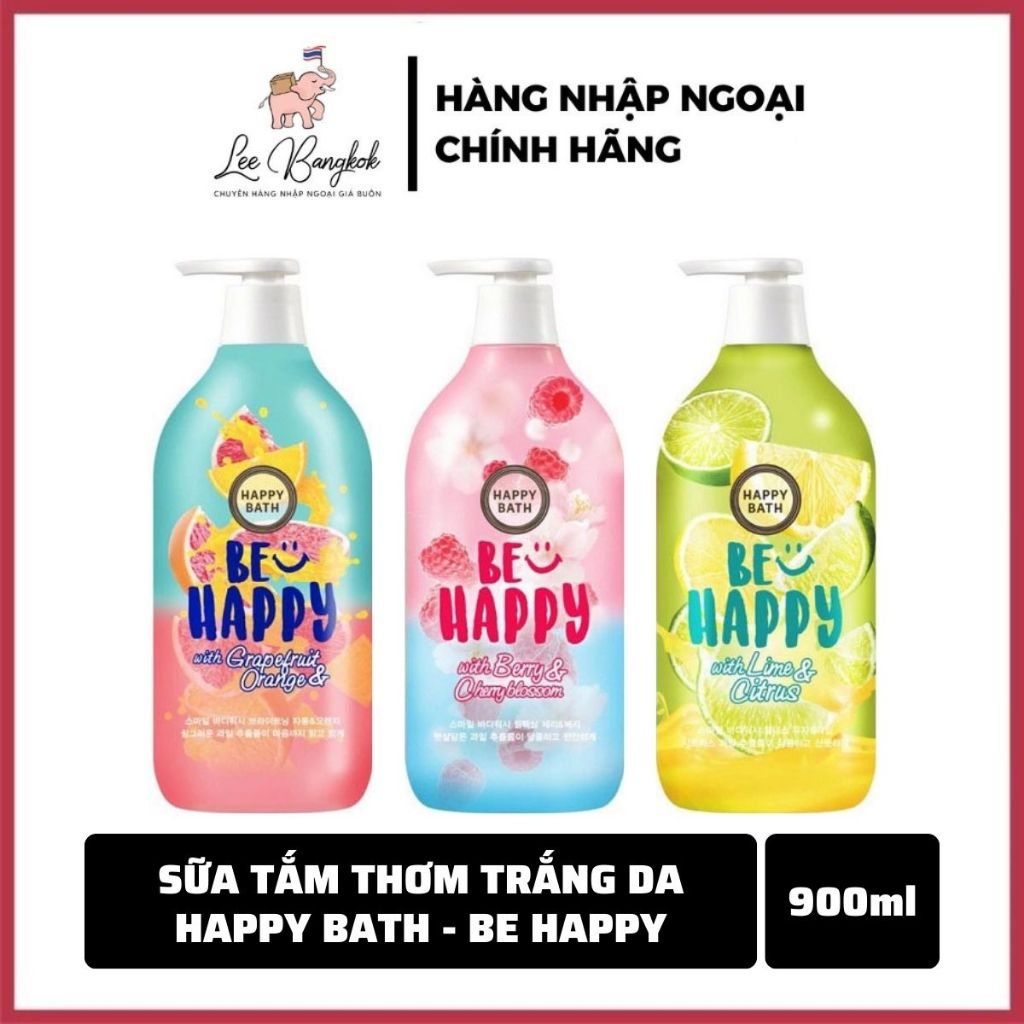 Sữa Tắm Trắng Sáng Da Hương Trái Cây Happy Bath - Be Happy Hàn Quốc Essence Body Wash Dưỡng Ẩm Cho Da 900ml