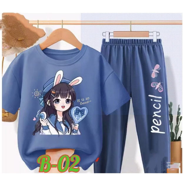 Bộ Đồ Thun Cotton Cho Bé Ngắn Tay Quần Dài Bộ Áo Cộc Quần Dài In Họa Tiết + Quần Dài Xinh Xắn Dành C