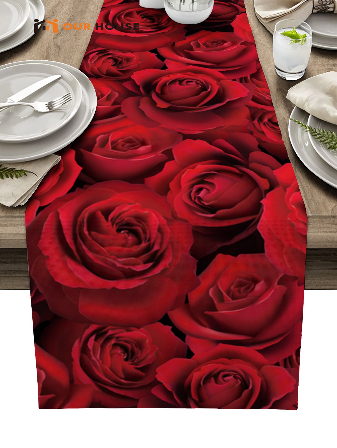 Valentine Rose Flower Red Wedding Party Table Mese Decoration Table Runners Home Decor Coffee Kitchen Dining Table Cloth cao09458 ราคา 809 บาท*ส่งฟรี